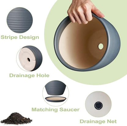 12 Inch Pots for Plants Ceramic Planter Pot Large Flower Pot with Drainage Hole and Saucer for Home Patio Garden Office Indoor Outdoor Gray
