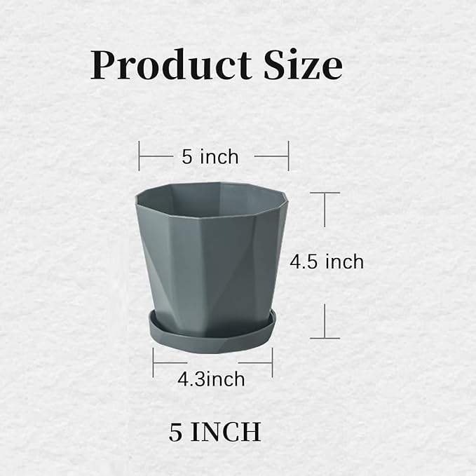 InmeRun Plant Pots Indoor Plastic Flower Pots Outdoor 5 inch Set of 6 Pack with Drainage Holes and Saucers for Garden Pots (5inch-12pcs)