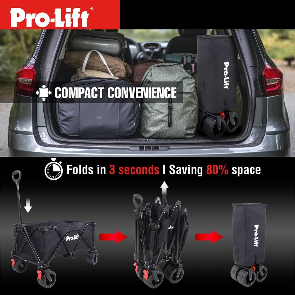 Pro-Lift Collapsible Folding Wagon– Beach Cart Large Capacity, Heavy Duty Folding Wagon Portable, for Outdoor Sports, Grocery, Camping, Shopping, Garden, Sports, Load up to 330LBS