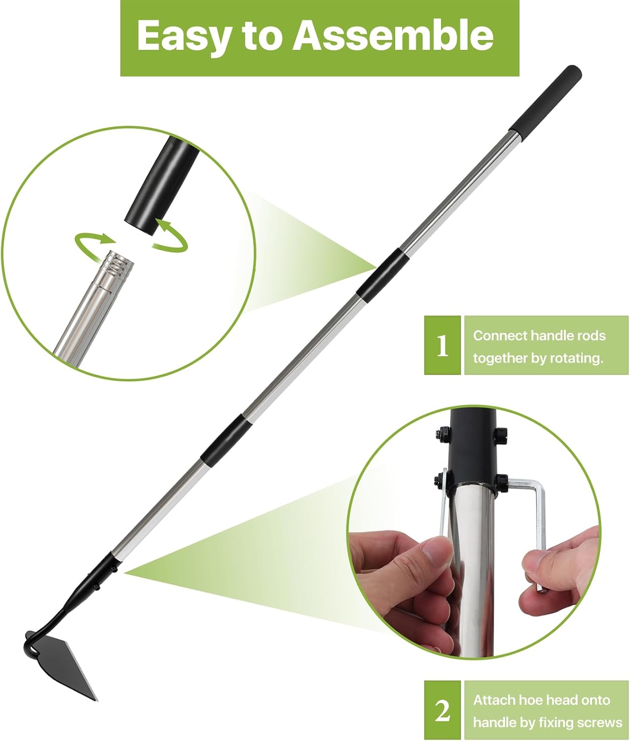 Draw Hoe Garden Tool, Heavy Duty Garden Hoes for Weeding Long Handle, Easy Stand Up Scraping Weeder Tool for Garden, 5.5 FT Adjustable Weed Hoe with 6-inch Wide Welded Blade