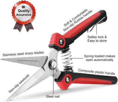 WYF Pruning Scissors, Professional Garden Shears - Straight Stainless Steel Blades - Sharp Gardening Hand Pruner for Garden Harvesting Fruits, Vegetables, Trimming Flowers and Plants, 8.1IN(Red)