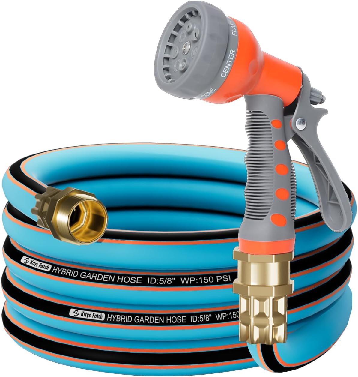 Upgraded Kink Free Hybrid Garden Hose 10ft 5/8", Thickened Heavy Duty Water Hose with 3/4'' Brass Solid Connector，Lightweight Flexible Tough Rubber Hose with Nozzle,Durable Yard Outdoor