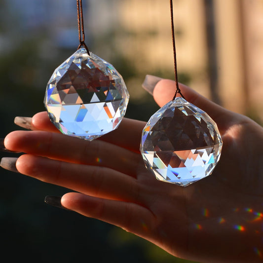 2PCS 4cm Clear Ball Crystal Sun Catcher Prisms, STINO Hanging Suncatchers with Glass Prism, Rainbow