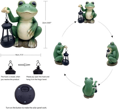 Large Frog Garden Decor for Outside Solar Powered Sculptures for Yard Patio Cute Animal Statues Housewarming Outdoor Ornaments