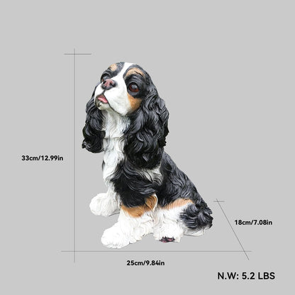 Cavalier King Charles Spaniel Statue Outdoor Decorations – Outdoor Dog Statue Black and White Cavalier King Charles Spaniel with Replaceable Solar Light & Welcome Sign for Lawn Décor