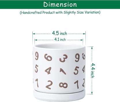 D'vine Dev Set of 2 Ceramic Planter Pots with Drainage Hole and Saucer, 4.5 Inch Plant Pots for Plants Indoor Houseplants, White, 99-Z-B-1-V