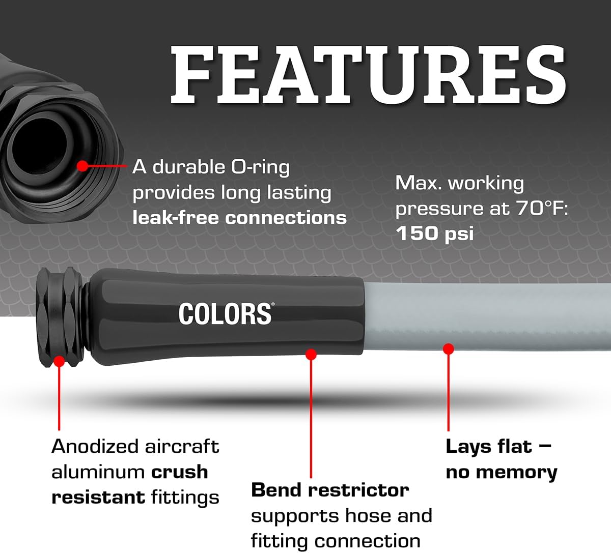 Flexzilla Colors Garden Hose 5/8 in. x 75 ft., Lightweight All-Weather Water Hose, Durable and Flexible, Leak-Free Connections, Slate Gray