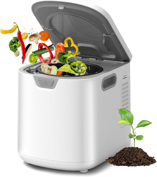 Compost Bin for Kitchen - 4L Countertop Composter with Odorless Auto-Cleaning, Turns Food Waste to Fertilizer in 5 Hours, for Indoor Home Use