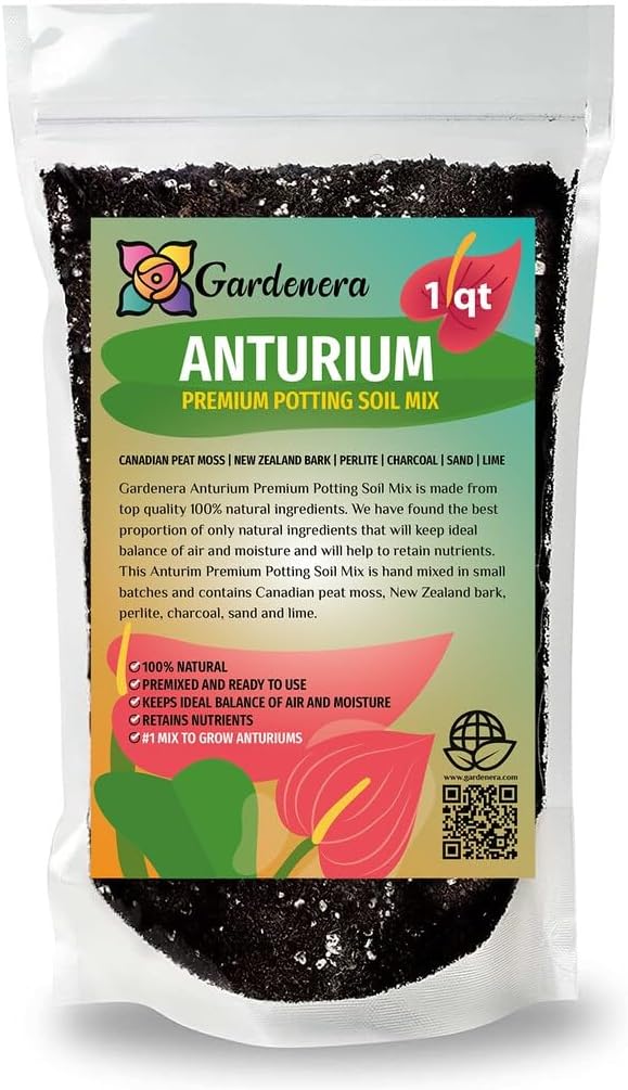Gardenera Premium Anthurium Soil Mix - Perfect Blend for Thriving Anthurium Plants - 1 Quart