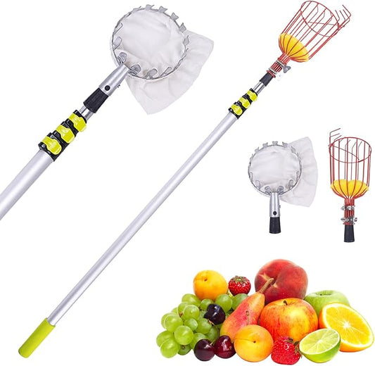 13FT Telescopic Fruit Picker with Wire Basket and Bag Basket,Adjustable Fruit Picker Pole with Basket Telescoping,4-13FT Fruit Picker Pole,Suitable for Picking Apples,Mangoes,Plums and Others