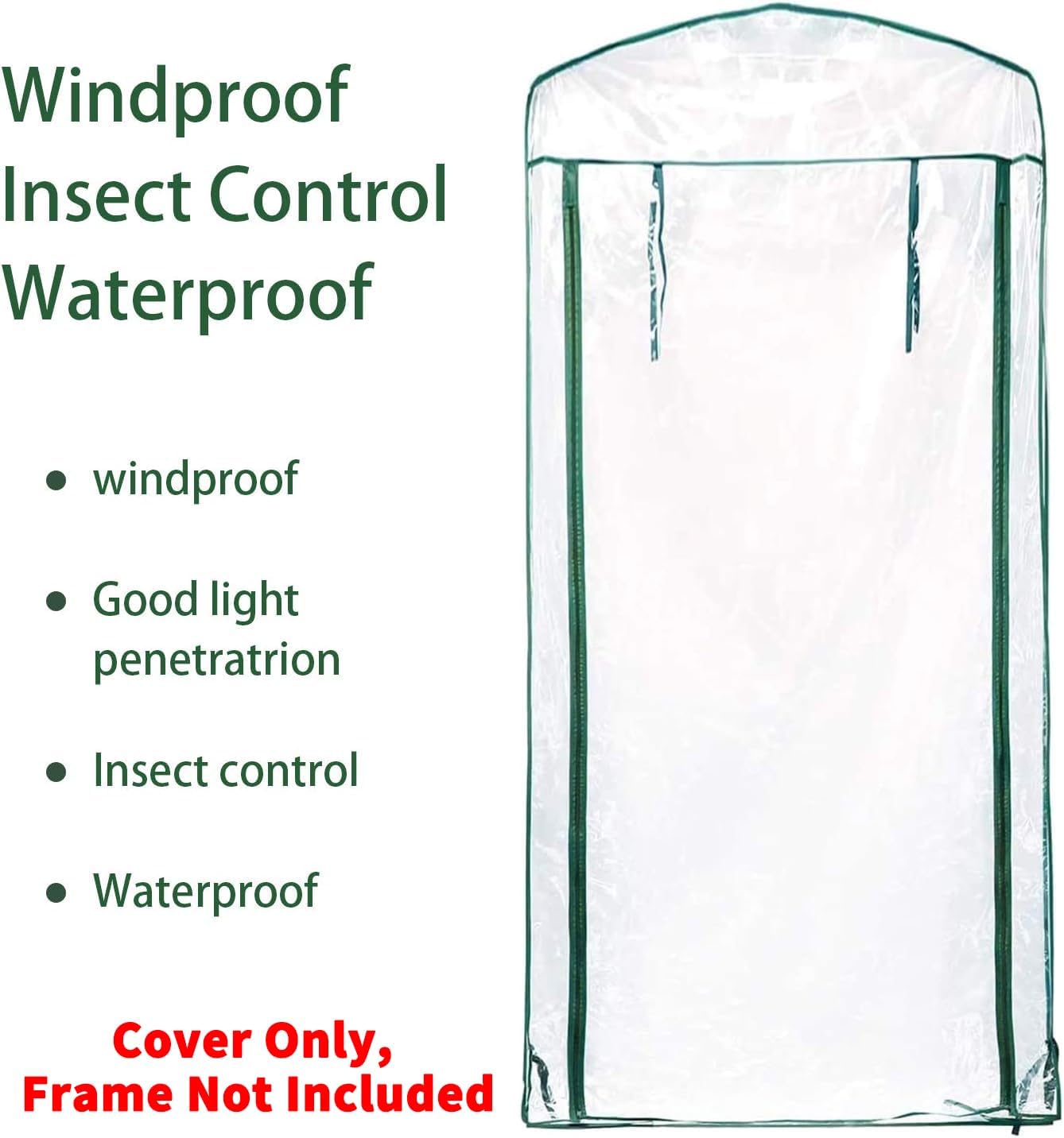 4 Tier Roll-Up Zipper Door Greenhouse Replacement Cover- 63 x 27 x 19 Inch Clear PVC Plant Greenhouse Cover for Gardening Plants Cold Frost Protection Wind Rain Proof (Frame NOT Include)