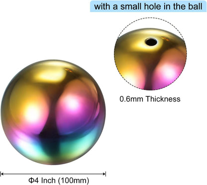 uxcell Rainbow Gazing Ball 4 Inch 100mm Reflective Sphere Polished Hollow Ball, Stainless Steel Gazing Globe Mirror Ball for Home Garden Outdoor Decoration