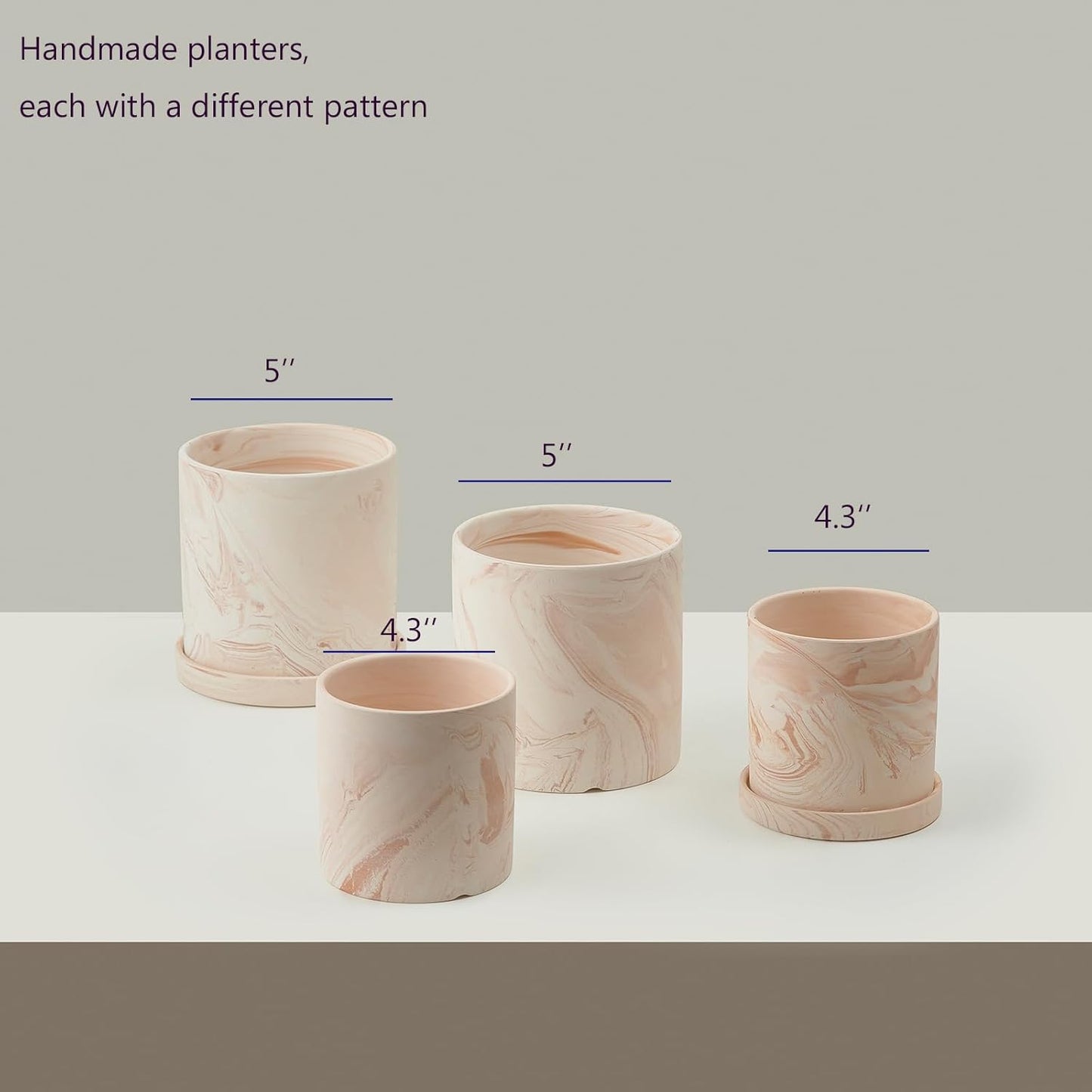 5 inch Plant Pot - Terra Cotta Flower Planters Indoor - Modern Succulents Containers with Drain Hole & Saucer, Decorate Home, Office & Outdoor (Pink)