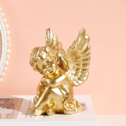 YUEOECOR 2PCS Cherubs Angels Resin Garden Statue Figurine, Adorable Angel Sculpture Memorial Statue Indoor Outdoor Home Garden Decoration (B 2PCS Gold)
