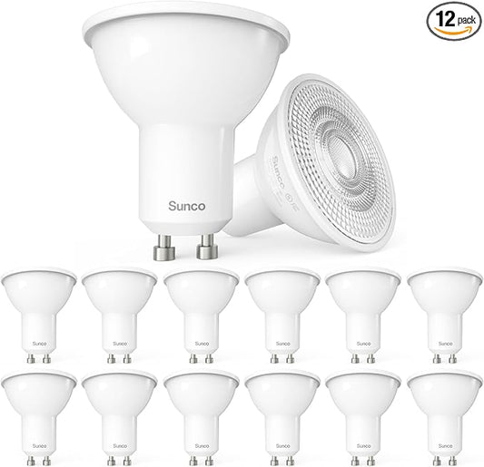 Sunco 12 Pack MR16 LED Bulb, GU10 Dimmable Track Light Bulbs, 5.5W=50W, 3000K Warm White, 550 LM, 25000 Lifetime Hours UL