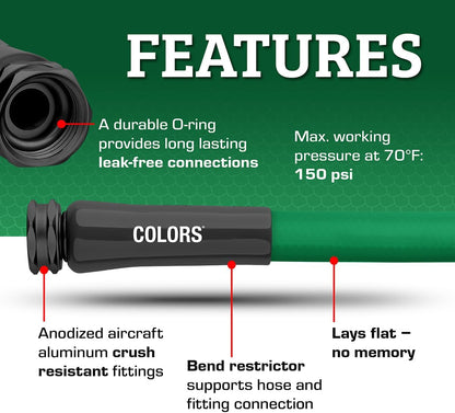 Flexzilla Colors Garden Hose 5/8 in. x 25 ft., Lightweight All-Weather Water Hose, Durable and Flexible, Leak-Free Connections, Forest Green
