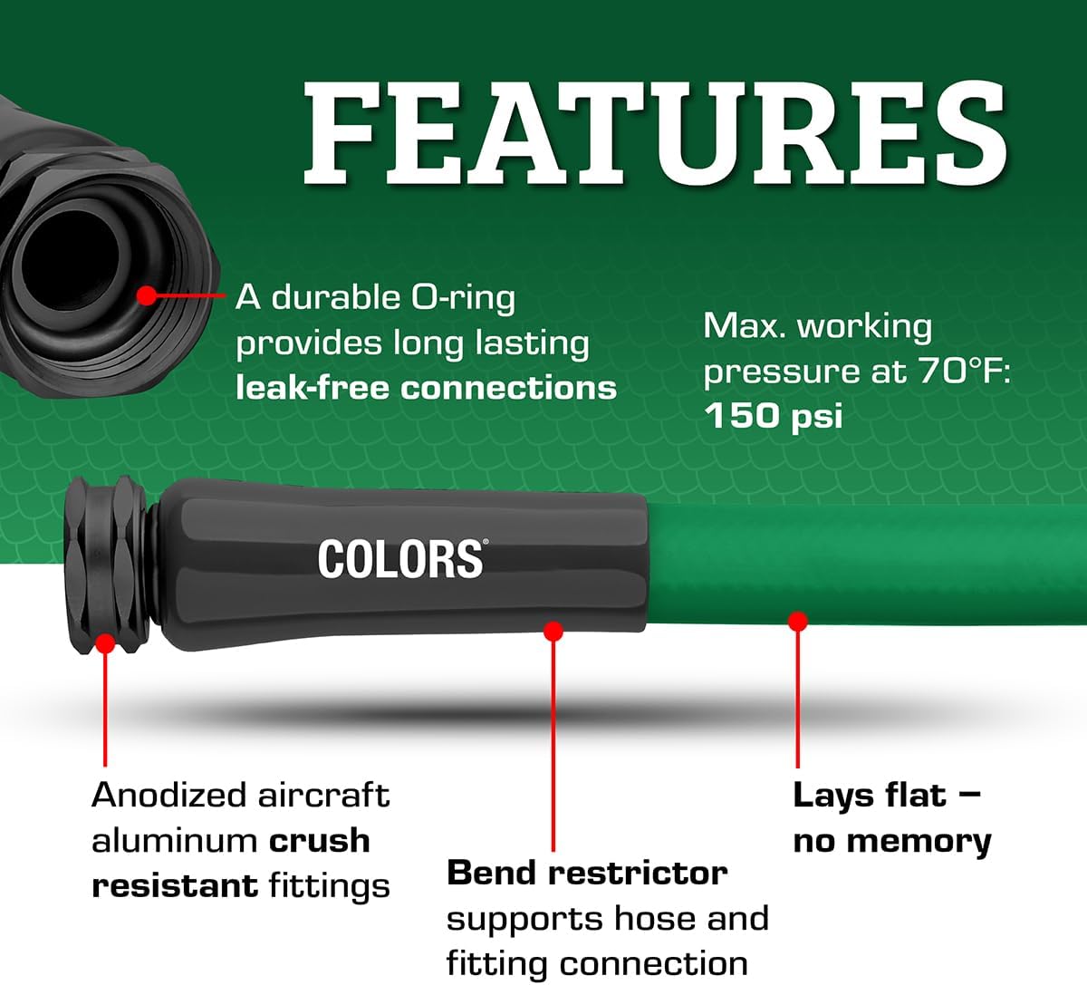 Flexzilla Colors Lead-In Garden Hose 5/8in. x 10ft., Lightweight All-Weather Water Hose, Durable and Flexible, Leak-Free Connections, Forest Green