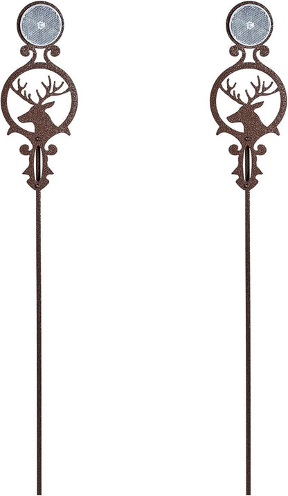 Touch of Class Pathways Reflective Driveway Marker Stake Set of Two for Outdoor Use | Buck Deer Design with Antlers | Personalized Tall Reflector Set of 2 | Weathered Bronze Durable Finish
