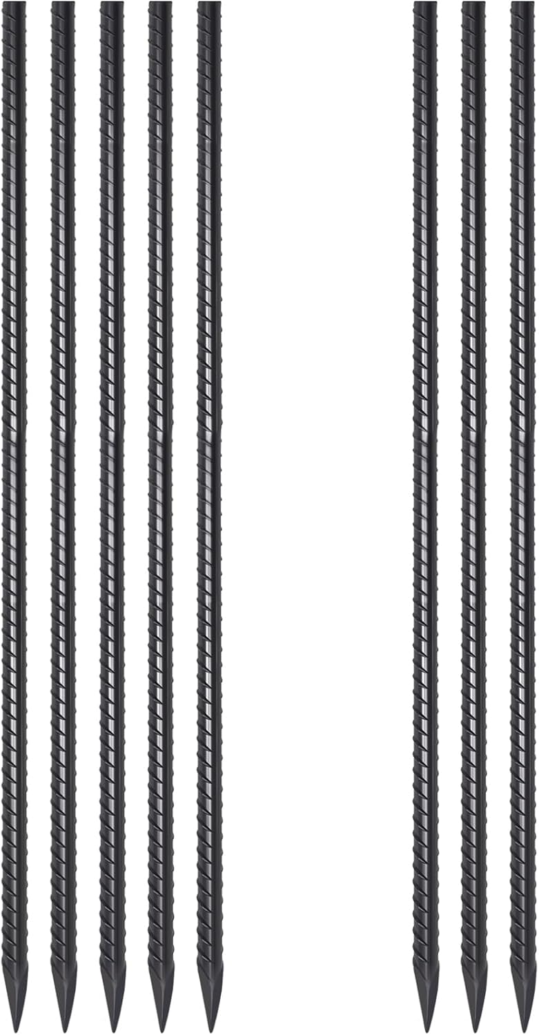 Metal Rebar Stakes 36 Inch 8 Pack Ground Stakes Heavy Duty 1/2 Inch Diameter with Chisel Point End Landscape Timber Spikes for Cement, Concrete Form, Plant Support, Black