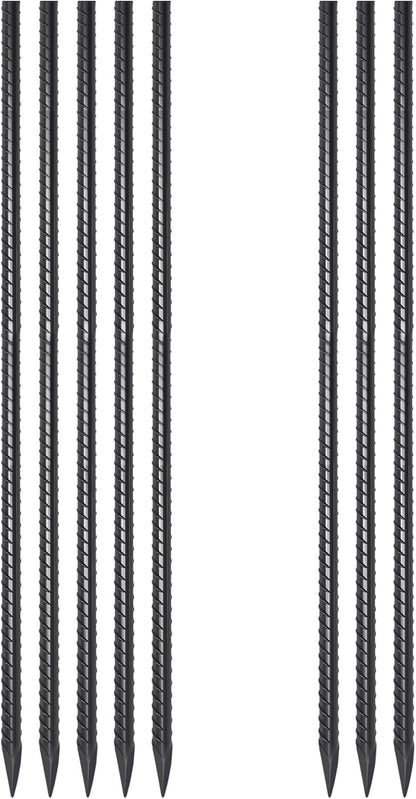Metal Rebar Stakes 36 Inch 8 Pack Ground Stakes Heavy Duty 1/2 Inch Diameter with Chisel Point End Landscape Timber Spikes for Cement, Concrete Form, Plant Support, Black