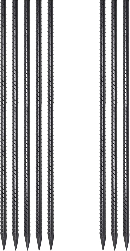Metal Rebar Stakes 36 Inch 8 Pack Ground Stakes Heavy Duty 1/2 Inch Diameter with Chisel Point End Landscape Timber Spikes for Cement, Concrete Form, Plant Support, Black