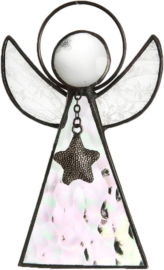 Angel Ornament Sun Catcher Clear Iridescent Stained Glass Window Hanging Christmas Tree Decoration J Devlin ORN 215-1 (Clear Iridescent)