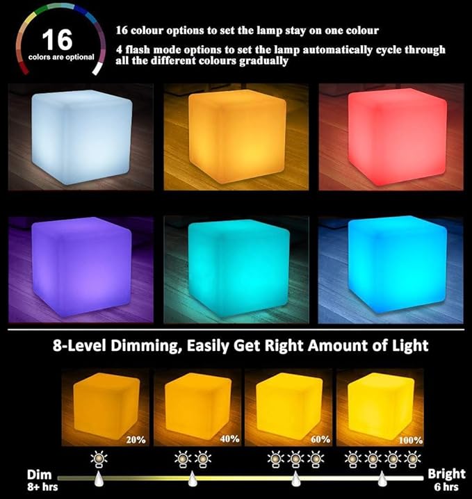 8-in Solar Cube Light Outdoor Waterproof, 16 Colors Illuminate Cube Floor Lamp, Dimmable Glowing LED Tesseract Cosmic w/Ground Stake & Remote Dynamic Effect for Garden Yard Patio Mood Ambient Lighting