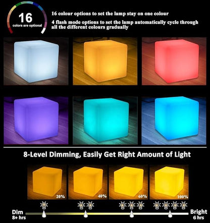 8-in Solar Cube Light Outdoor Waterproof, 16 Colors Illuminate Cube Floor Lamp, Dimmable Glowing LED Tesseract Cosmic w/Ground Stake & Remote Dynamic Effect for Garden Yard Patio Mood Ambient Lighting