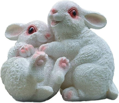 Garden Statues Bunny Decor Resin Hug Rabbit Figurine Cute Fairy Garden Decor Outdoor Statues for Patio Yard Porch Balcony Gifts for Women Mom Grandma White