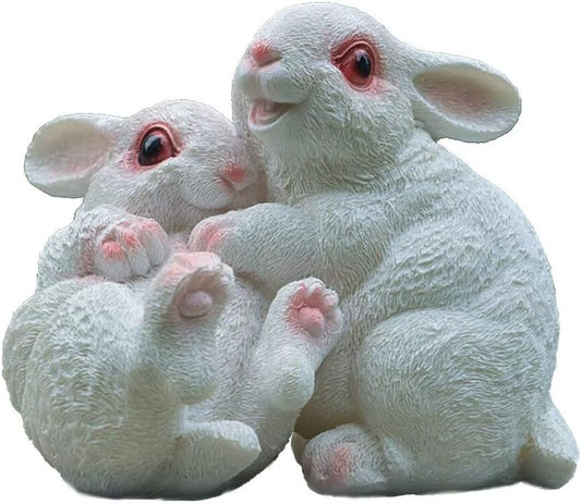 Garden Statues Bunny Decor Resin Hug Rabbit Figurine Cute Fairy Garden Decor Outdoor Statues for Patio Yard Porch Balcony Gifts for Women Mom Grandma White