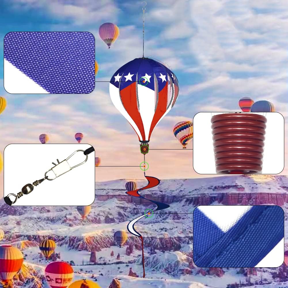 FENELY Patriotic Hot Air Balloon Garden Wind Spinners Giant Flag Pinwheels Whirligigs Windmill Toys for Kids Yard Decor Lawn Decorations Outdoor Whirlygig Windmills Wind Twister Everyday 59" L 2Pack