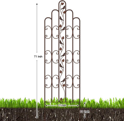 Amagabeli 2 Pack 71” x 21” Tall Garden Trellis for Climbing Plants Outdoor Heavy Climbing Plant Rose Trellis Wrought Iron Ivy Vine Cucumbers Decorative Metal Trellis Brown