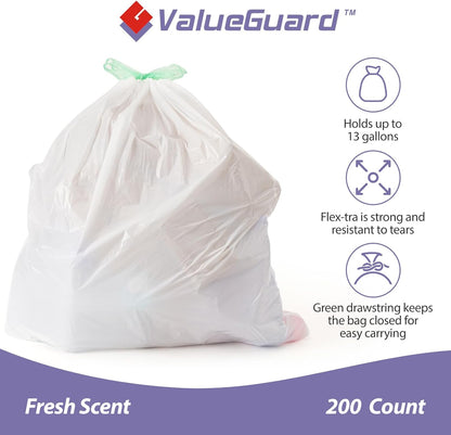 Trash Bags Garbage Bag 13 Gallon Drawstring Tall Waste Bag for Kitchen Office Party 0.6 Mil (200 Count)