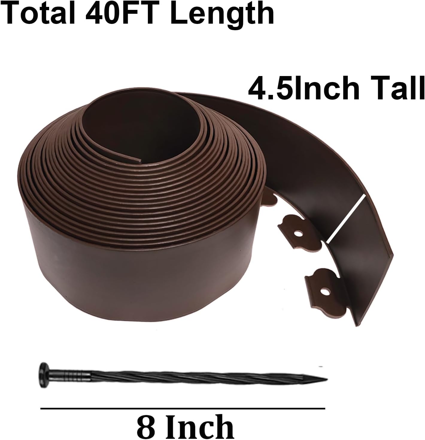 Landscape Edging Kit,40FT Plastic Garden Edging with 50 Stakes,4.5 Inch Tall Lawn Edging for Yard,Lawn,Flower Gardens Border (40FT, Brown)