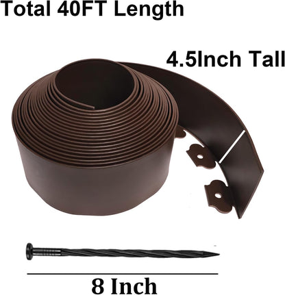 Landscape Edging Kit,40FT Plastic Garden Edging with 50 Stakes,4.5 Inch Tall Lawn Edging for Yard,Lawn,Flower Gardens Border (40FT, Brown)