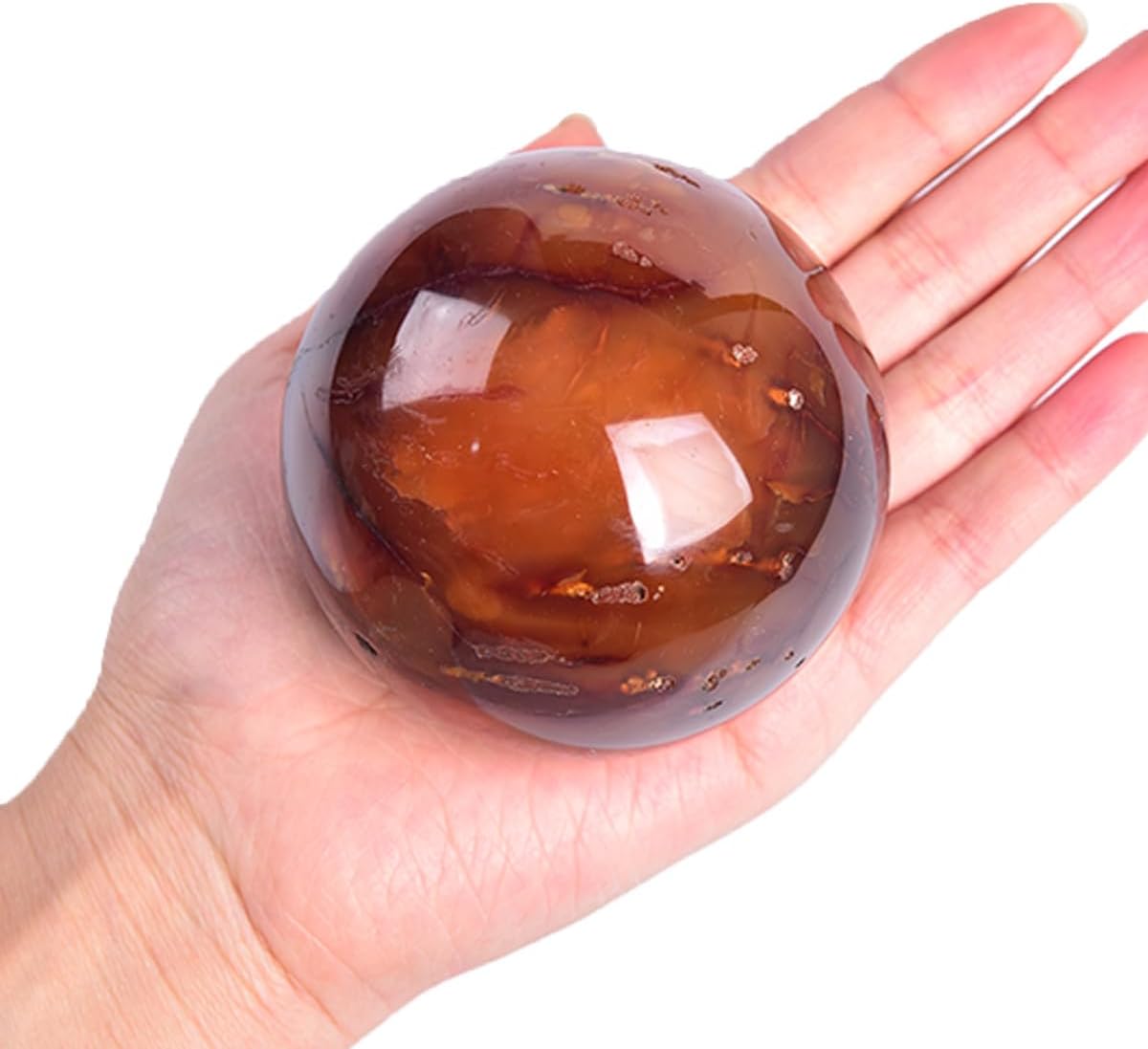 JIC Gem 2.7-3.1 inch(70-80mm) Large Madagascar Red Agate Crystal Ball Round Healing Crystals Decorative Sphere with Wooden Stand Meditation Witchcraft Home Decor