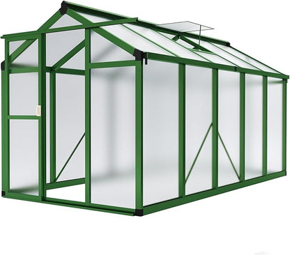Garvee 6x10 ft Greenhouse - Aluminum Greenhouses for Outdoors, Large Polycarbonate Greenhouse with Roof Vent, Heavy Duty Walk-in Green Houses for Outside Garden, Backyard, Patio, Lawn, Easy Assembly