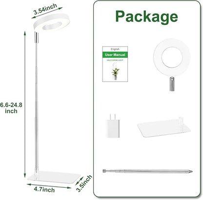 White Grow Lights for Indoor Plants Full Spectrum, 48 LEDs Plant Light for Indoor Plants, Height Adjustable, Small Halo Growing Lamp with Base, Auto Timer 3/9/12H, 3 Light Spectrums,10 Brightness