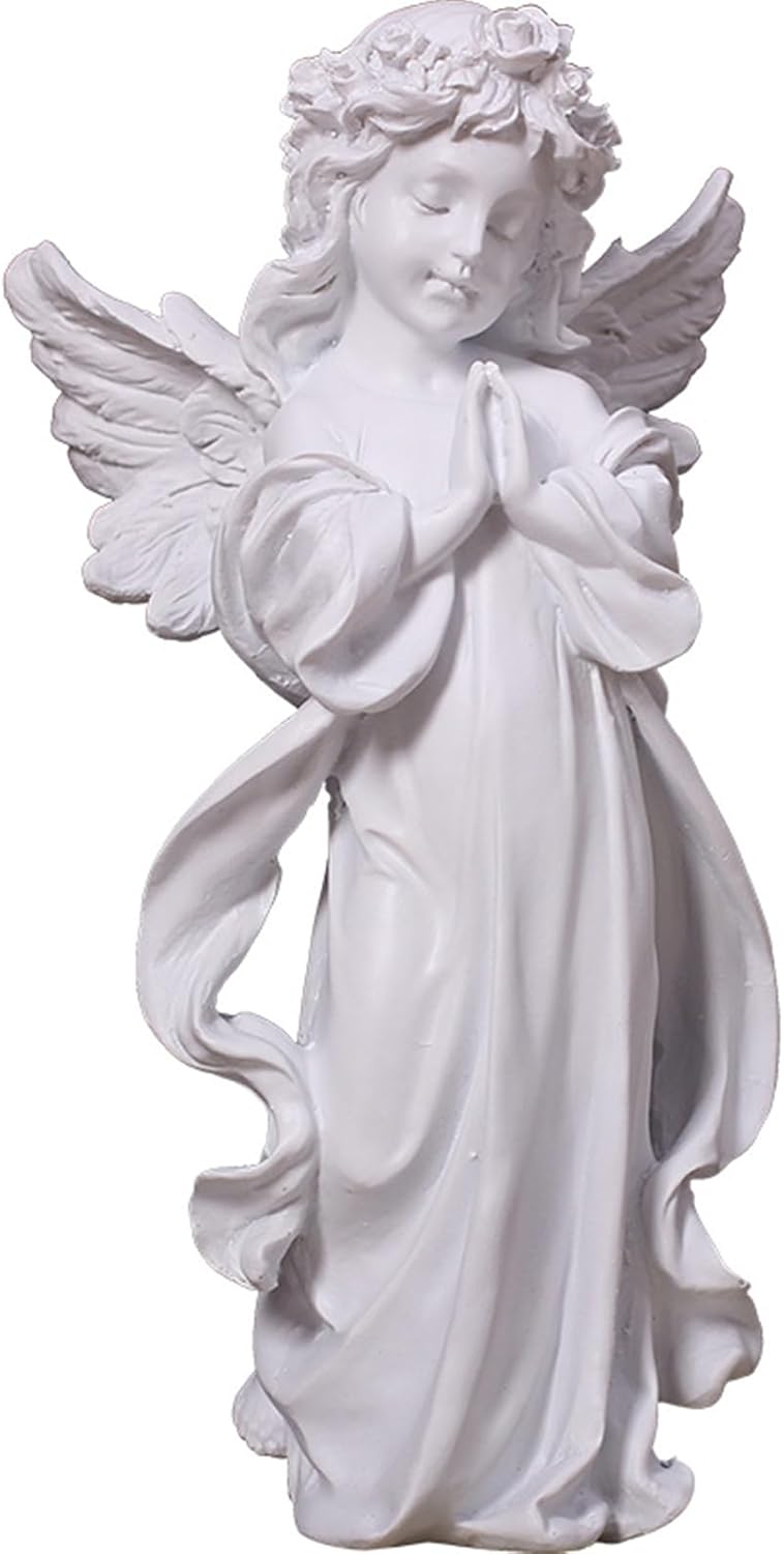 YUEOECOR Praying Angel Figurine, Waterproof Angel Wings Statue, Garden Memorial Angel, Resin Praying Angel Figurine for Home Decor or Garden