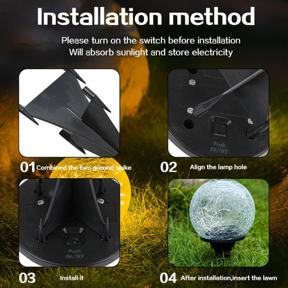 TOMEX 4 Pack Solar Garden Lights, Cracked Glass Ball Waterproof Warm White LED for Outdoor Decor Decorations Pathway Patio Yard Lawn, 4 Pack (3.9")