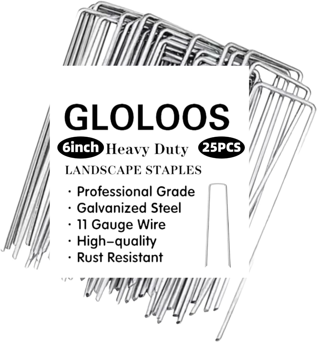 6 inch 25 Pack Silver Galvanized Landscape Staples 11 Gauge Garden Stakes Pins Anti-Rust Ground Stakes U-Shaped Tent Stakes are Used for Weed Barrier, Irrigation Tubing, Yard Lawn, Landscape Fabric