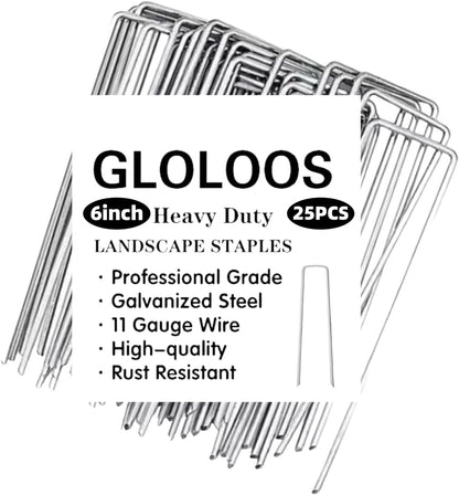6 inch 25 Pack Silver Galvanized Landscape Staples 11 Gauge Garden Stakes Pins Anti-Rust Ground Stakes U-Shaped Tent Stakes are Used for Weed Barrier, Irrigation Tubing, Yard Lawn, Landscape Fabric