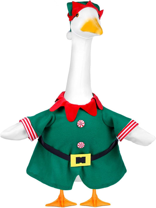 Christmas Porch Goose Outfits for 23 Inch Lawn Statue, Goose Costume for Plastic/Cement Statue Yard Patio Xmas Winter Decor