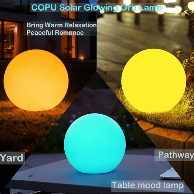 10-in Solar Globe Light Outdoor Waterproof, Dimmable Solar Balls for Garden w/Remote, Glowing Orb Light for Outside w/Ground Stake, Globe Floor Mood Lamp for Patio Yard Lawn Backyard Decor(16 Colors)