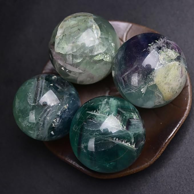 6-7CM/2.36-2.76inch Natural Crystal Ball Fluorite Sphere Polished Divination Ball Decorative Sphere Healing Crystals Ball Crafts Healing Stone Collect Gifts Home Decoration(Fluorite, 60-70mm)