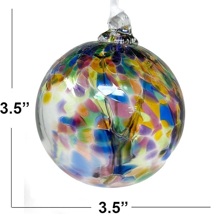 Multicolor Tree of Life Glass Globe - Small 3.5 inch Hand Blown Handmade Hanging Garden Gazing Ball Indoor Outdoor Home Décor