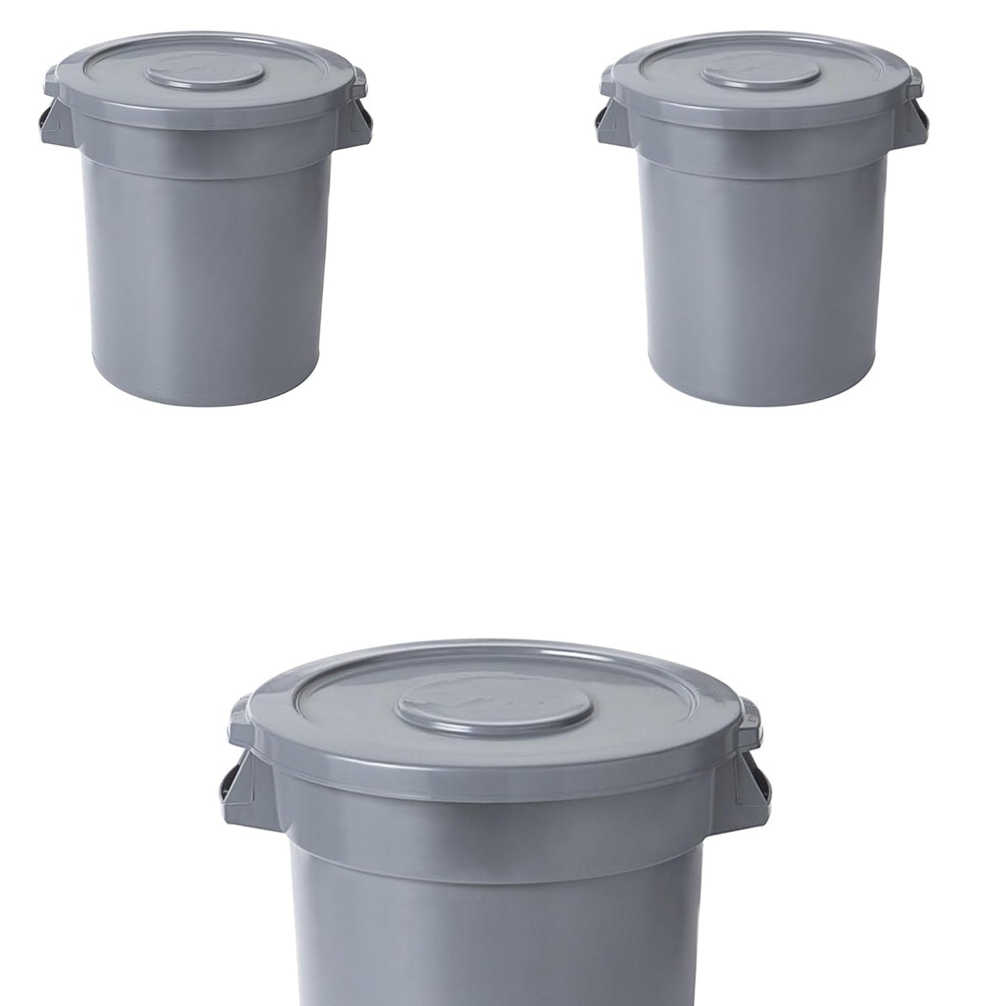 PRO&Family 20 Gallon Trash Can with Lid Round Ingredient Storage Containers Recycling Bin Kitchen Garbage Can Office Garbage Can Trash Barrel Plastic Barrel Yard Waste Bin Outdoor Trashcan (3, Gray)