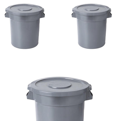 PRO&Family 20 Gallon Trash Can with Lid Round Ingredient Storage Containers Recycling Bin Kitchen Garbage Can Office Garbage Can Trash Barrel Plastic Barrel Yard Waste Bin Outdoor Trashcan (3, Gray)