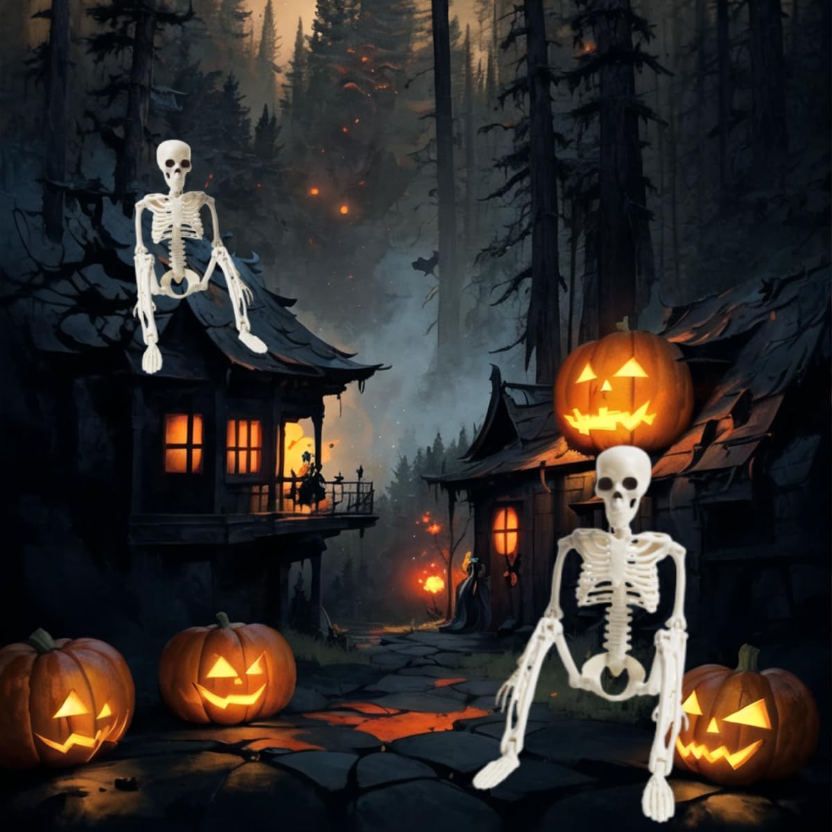 6 Pcs Realistic Spooky Scary Skeletons for Halloween, 16 Inch Outdoor Skeletons Decorations, Skeleton Bulk with Movable Joints for Garden Haunted House Props