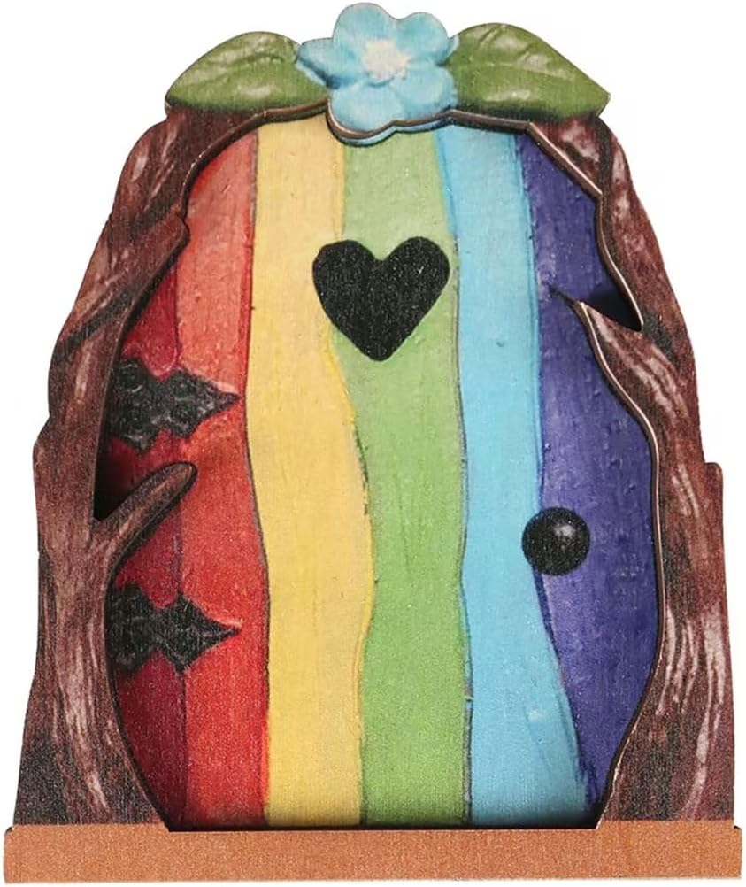 Multicolour Streak Mini Fairy Garden Door for Tree, 3D Miniature Fairy Door for Fairytale Tiny House Doors, Bonsai Terrarium Micro Landscape Decoration Accessories Garden Miniatures